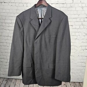 Fumagalli Mens 46R Blazer Worsted Wool Pinstripe Charcoal Grey 3 Button Jacket